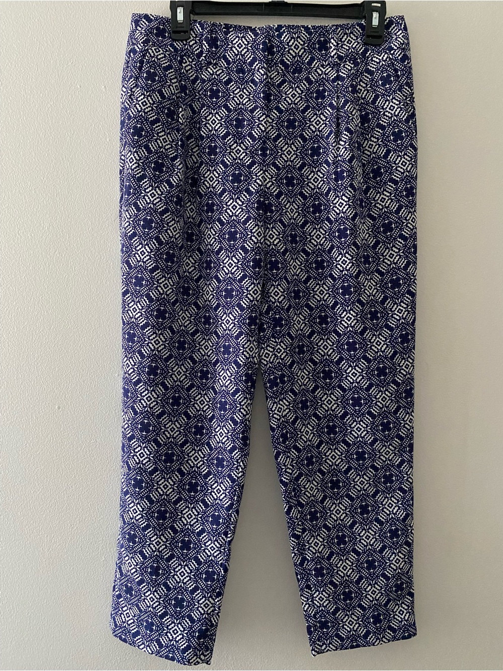 J.Crew Blue and White Geometric Print Cropped Pants